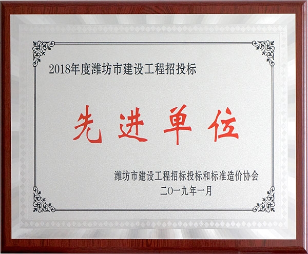 2018年度濰坊市建設(shè)工程招投標先進單位牌匾