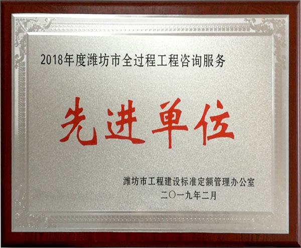 2018年度濰坊市全過程工程咨詢服務(wù)先進單位