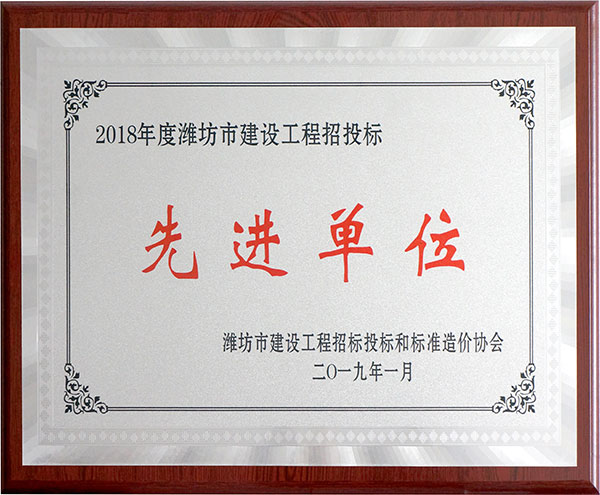 2018年度濰坊市建設(shè)工程招投標(biāo)先進(jìn)單位牌匾.jpg